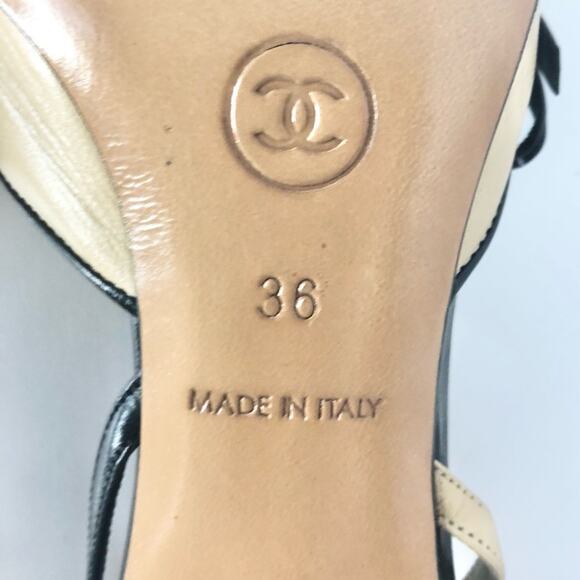 Vintage Chanel Lagerfeld Interlocking CC Mini Bow Cap Toe Slingback Pumps 36 - Picture 7 of 8